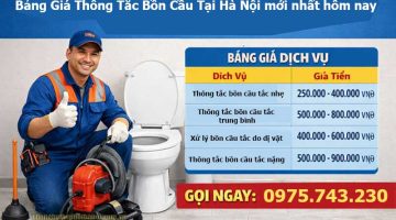 Bảng Giá Thông Tắc Bồn Cầu Tại Hà Nội mới nhất hôm nay