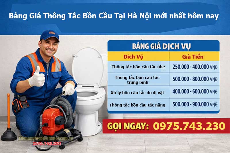 Bảng Giá Thông Tắc Bồn Cầu Tại Hà Nội mới nhất hôm nay