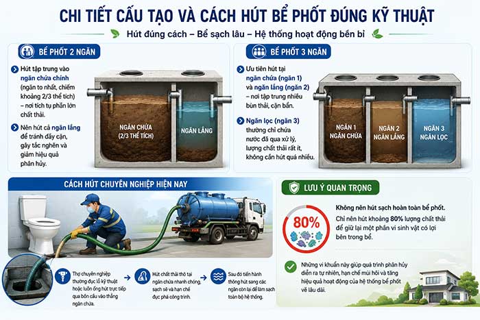 Chi tiết cấu tạo và cách hút bể phốt đúng kỹ thuật