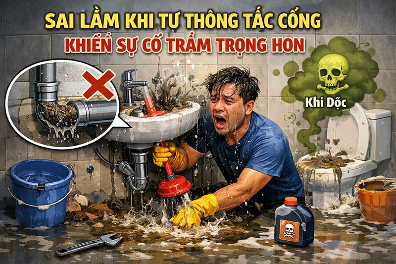 Sai lầm khi tự thông tắc cống khiến tình trạng nghiêm trọng hơn
