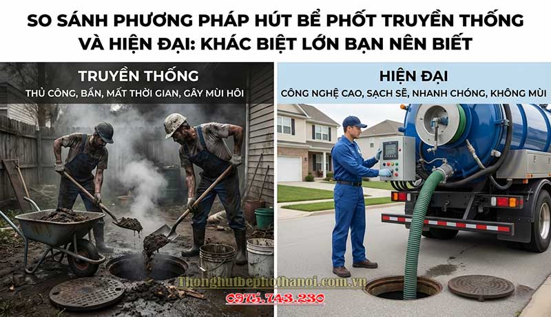 So sánh phương pháp hút bể phốt truyền thống và hiện đại chi tiết